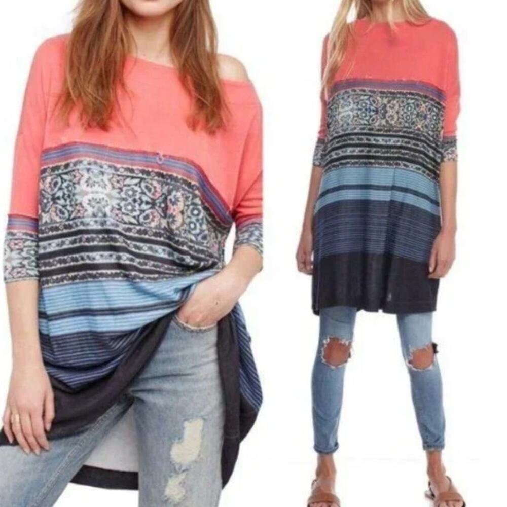 FREE PEOPLE Combo Steppin' Out Printed Knit Shift Dress #OB611688 Small